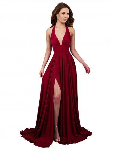 Halter Neck Spandex Sleeveless Open Back Burgundy Black Tie Evening Gown / Prom Dress / Bridesmaid Dress Edinburgh
