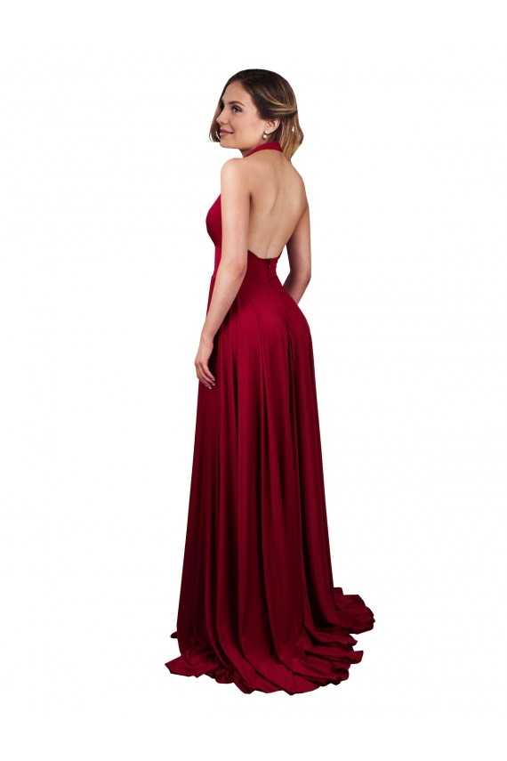 Halter Neck Spandex Sleeveless Open Back Burgundy Black Tie Evening Gown / Prom Dress / Bridesmaid Dress Edinburgh