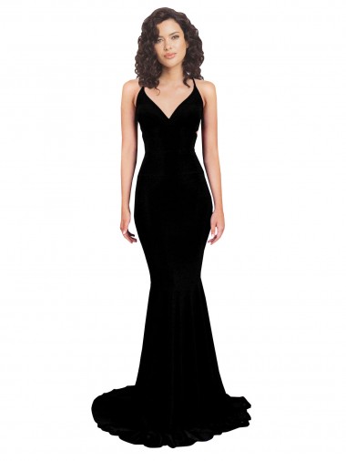 V-Neck Spandex Sleeveless Open Back Black Formal Evening Gown / Prom Dress / Bridesmaid Dress Edinburgh