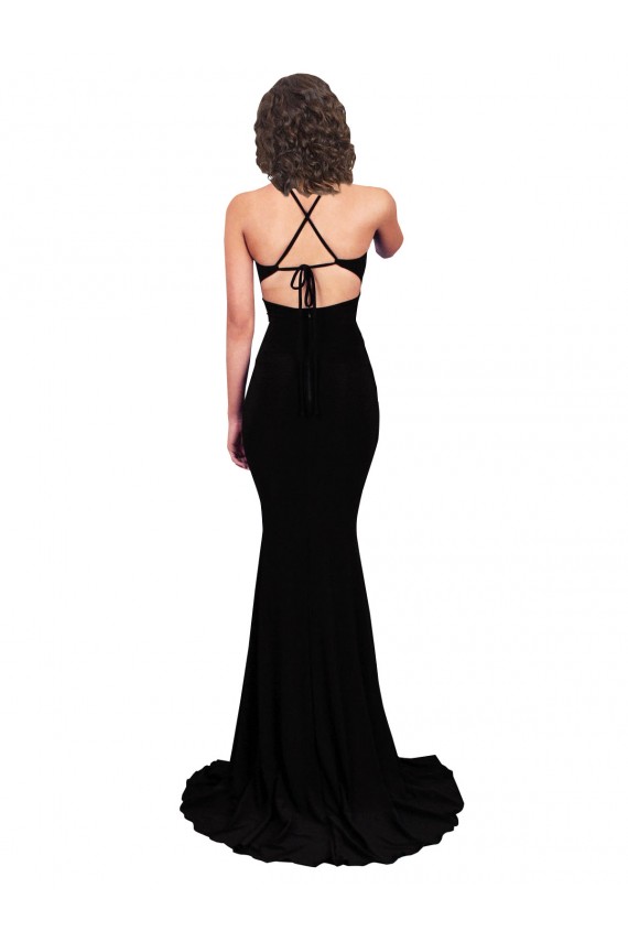 V-Neck Spandex Sleeveless Open Back Black Formal Evening Gown / Prom Dress / Bridesmaid Dress Edinburgh
