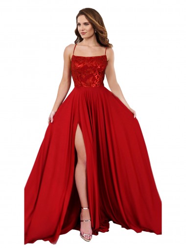 Spaghetti Straps Spandex & Lace Sleeveless Criss Cross Open Back Red Semi Formal Evening Dress / Prom Dress / Bridesmaid Dress Edinburgh
