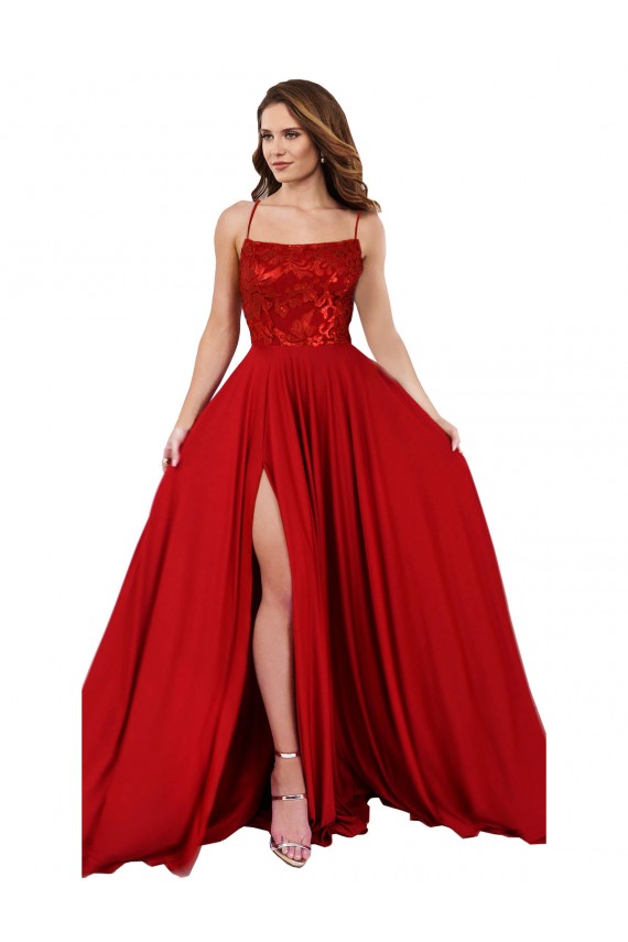 Spaghetti Straps Spandex & Lace Sleeveless Criss Cross Open Back Red Semi Formal Evening Dress / Prom Dress / Bridesmaid Dress Edinburgh