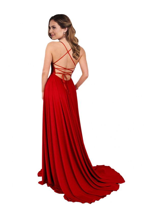 Spaghetti Straps Spandex & Lace Sleeveless Criss Cross Open Back Red Semi Formal Evening Dress / Prom Dress / Bridesmaid Dress Edinburgh