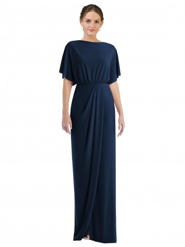 Bateau Neck Spandex Short Sleeves Open Back Dark Navy Semi Formal Evening Dress / Prom Dress / Bridesmaid Dress Edinburgh