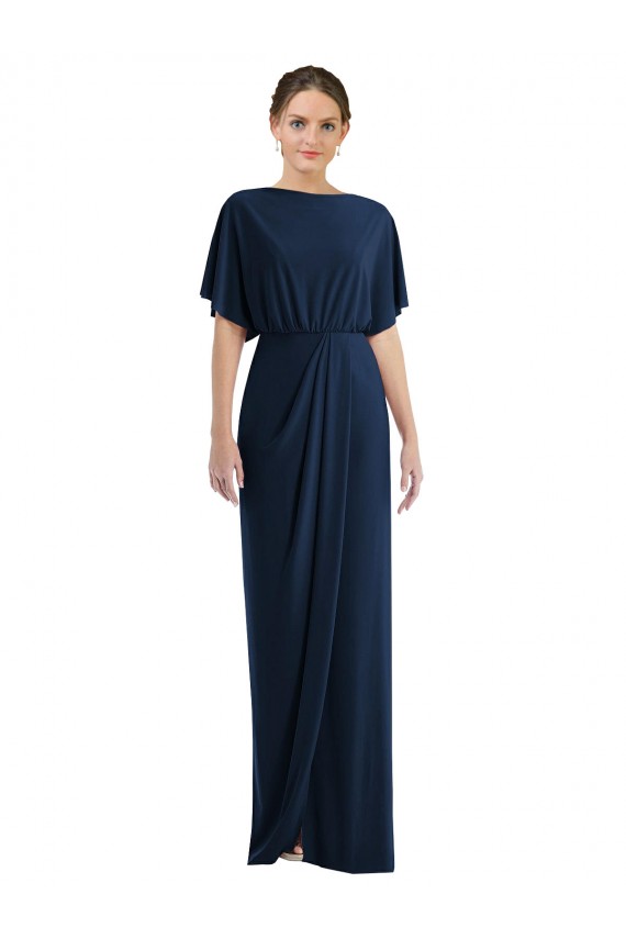 Bateau Neck Spandex Short Sleeves Open Back Dark Navy Semi Formal Evening Dress / Prom Dress / Bridesmaid Dress Edinburgh