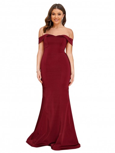 Off the Shoulder Spandex Sleeveless Burgundy Formal Plus Size Evening Gown / Prom Dress / Bridesmaid Dress Edinburgh