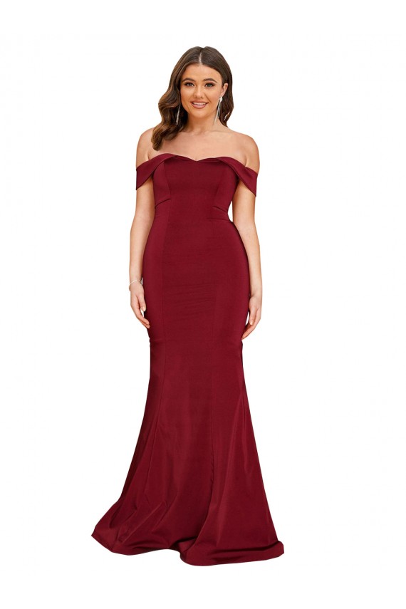 Off the Shoulder Spandex Sleeveless Burgundy Formal Plus Size Evening Gown / Prom Dress / Bridesmaid Dress Edinburgh