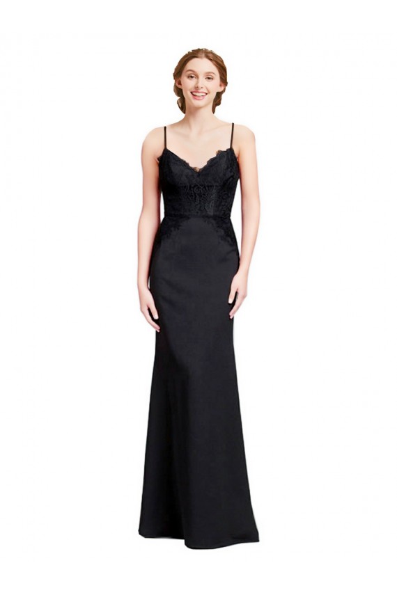 Spaghetti Straps Stretch Crepe Sleeveless Low Back Black Prom Dress / Bridesmaid Dress Edinburgh