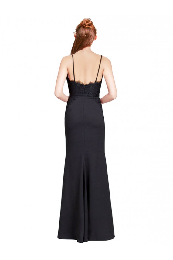 Spaghetti Straps Stretch Crepe Sleeveless Low Back Black Prom Dress / Bridesmaid Dress Edinburgh