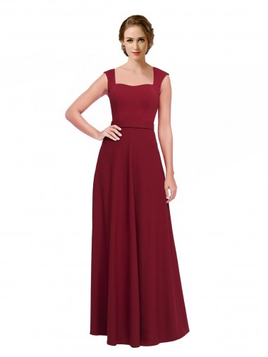 Square Neck Stretch Crepe Sleeveless Burgundy Prom Dress / Bridesmaid Dress Edinburgh