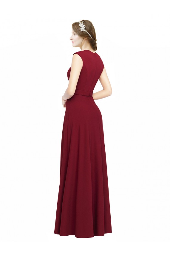 Square Neck Stretch Crepe Sleeveless Burgundy Prom Dress / Bridesmaid Dress Edinburgh