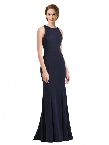 Scoop Neck Stretch Crepe Sleeveless Keyhole Back Dark Navy Black Tie Prom Dress / Bridesmaid Dress Edinburgh
