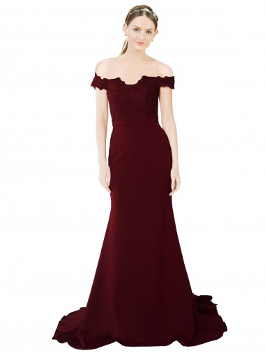 Off the Shoulder Stretch Crepe & Lace Sleeveless V-Back Burgundy Gold Formal Evening Gown / Prom Dress / Bridesmaid Dress Edinburgh