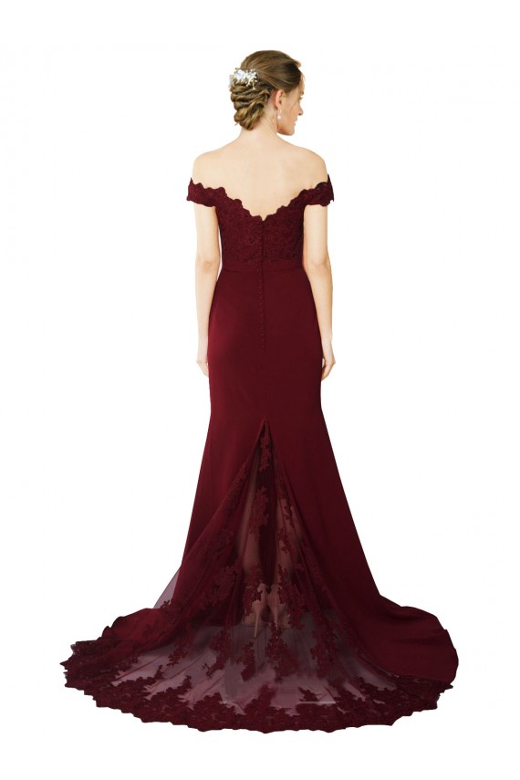 Off the Shoulder Stretch Crepe & Lace Sleeveless V-Back Burgundy Gold Formal Evening Gown / Prom Dress / Bridesmaid Dress Edinburgh