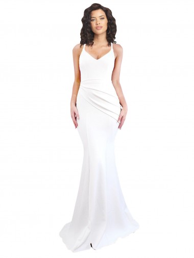 Spaghetti Straps Stretch Crepe Sleeveless Low Back White Black Tie Evening Gown / Prom Dress / Bridesmaid Dress Edinburgh