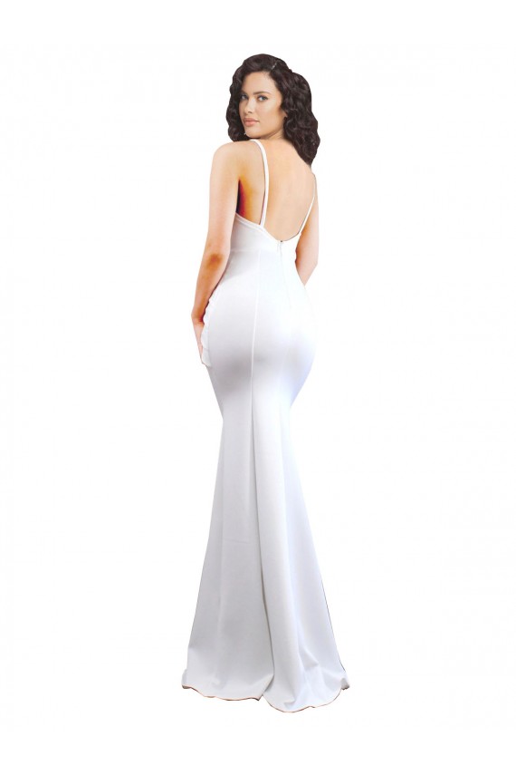 Spaghetti Straps Stretch Crepe Sleeveless Low Back White Black Tie Evening Gown / Prom Dress / Bridesmaid Dress Edinburgh