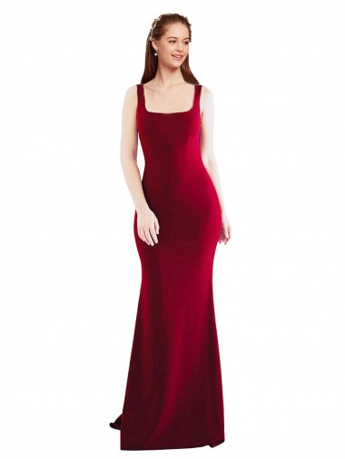 Square Neck Stretch Crepe Sleeveless Burgundy Formal Evening Gown / Prom Dress / Bridesmaid Dress Edinburgh