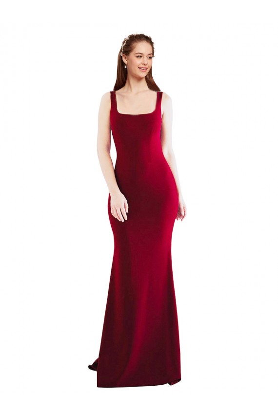 Square Neck Stretch Crepe Sleeveless Burgundy Formal Evening Gown / Prom Dress / Bridesmaid Dress Edinburgh