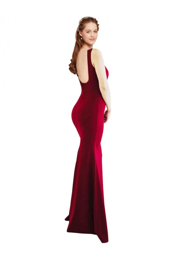 Square Neck Stretch Crepe Sleeveless Burgundy Formal Evening Gown / Prom Dress / Bridesmaid Dress Edinburgh