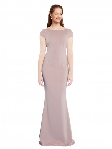 Boat Neck Stretch Crepe Cap Sleeves Tie Back Dusty Pink Formal Evening Gown / Prom Dress / Bridesmaid Dress Edinburgh