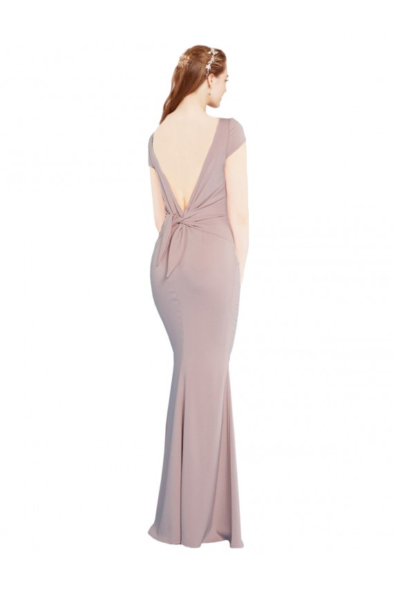 Boat Neck Stretch Crepe Cap Sleeves Tie Back Dusty Pink Formal Evening Gown / Prom Dress / Bridesmaid Dress Edinburgh
