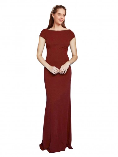 Round Neck Stretch Crepe Cap Sleeves Keyhole Back Burgundy Formal Evening Gown / Prom Dress / Bridesmaid Dress Edinburgh