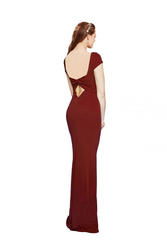 Round Neck Stretch Crepe Cap Sleeves Keyhole Back Burgundy Formal Evening Gown / Prom Dress / Bridesmaid Dress Edinburgh