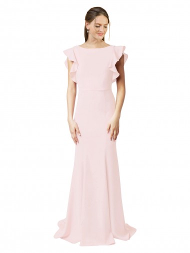 Jewel Neck Stretch Crepe Ruffle Sleeves V-Back Pink Black Tie Prom Dress / Bridesmaid Dress Edinburgh
