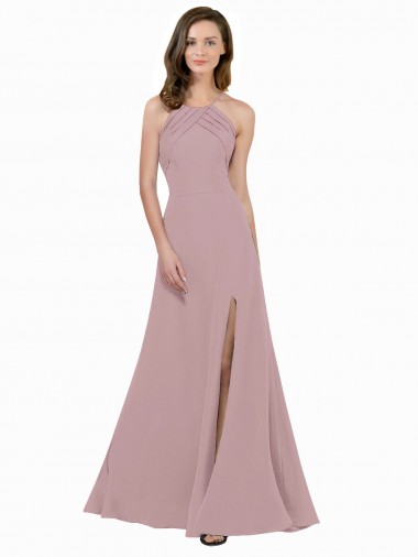 Jewel Neck Stretch Crepe Sleeveless Keyhole Back Dusty Pink Prom Dress / Bridesmaid Dress Edinburgh