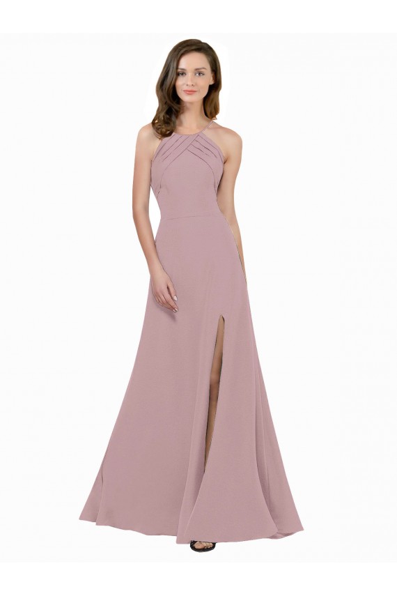 Jewel Neck Stretch Crepe Sleeveless Keyhole Back Dusty Pink Prom Dress / Bridesmaid Dress Edinburgh