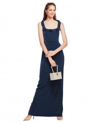 Scoop Neck Stretch Crepe Sleeveless Low Back Dark Navy Formal Evening Gown / Prom Dress / Bridesmaid Dress Edinburgh