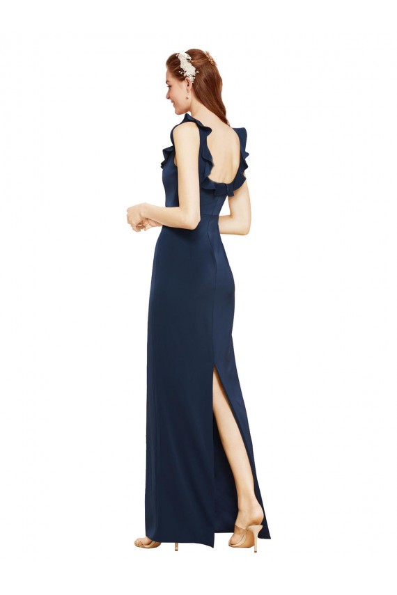 Scoop Neck Stretch Crepe Sleeveless Low Back Dark Navy Formal Evening Gown / Prom Dress / Bridesmaid Dress Edinburgh