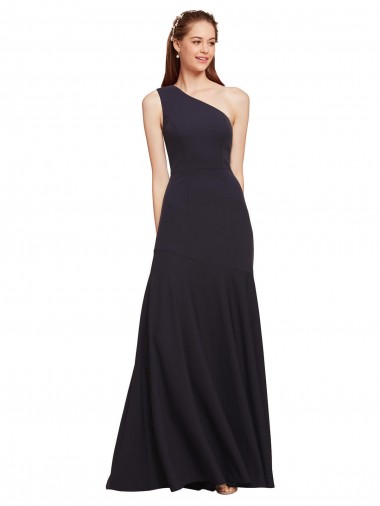 One Shoulder Stretch Crepe Sleeveless Long Dark Navy Formal Evening Gown / Prom Dress / Bridesmaid Dress Edinburgh