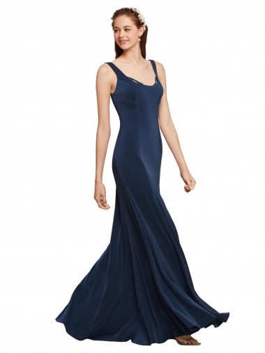 Round Neck Stretch Crepe Sleeveless Low Back Dark Navy Prom Dress / Bridesmaid Dress Edinburgh