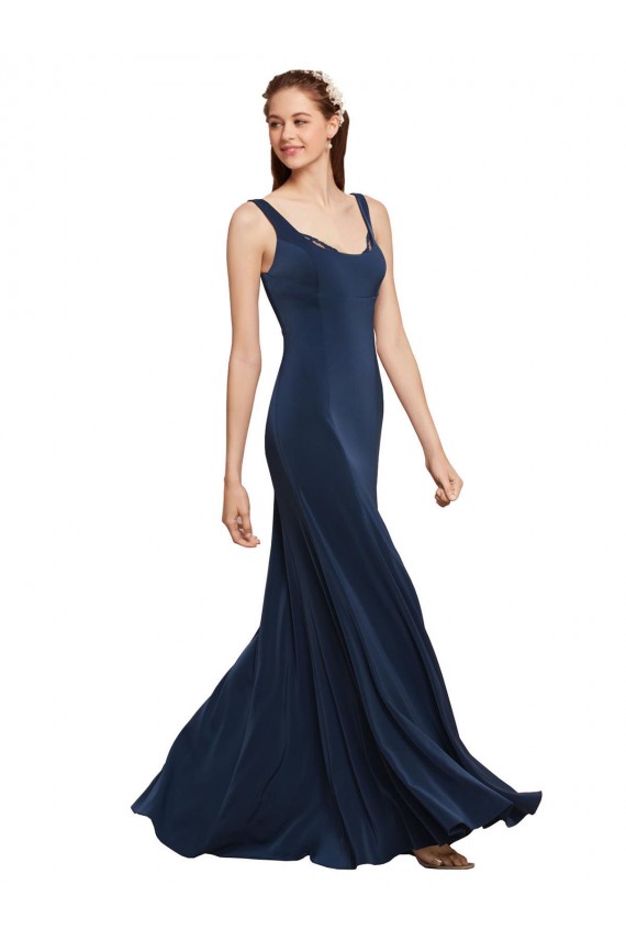 Round Neck Stretch Crepe Sleeveless Low Back Dark Navy Prom Dress / Bridesmaid Dress Edinburgh