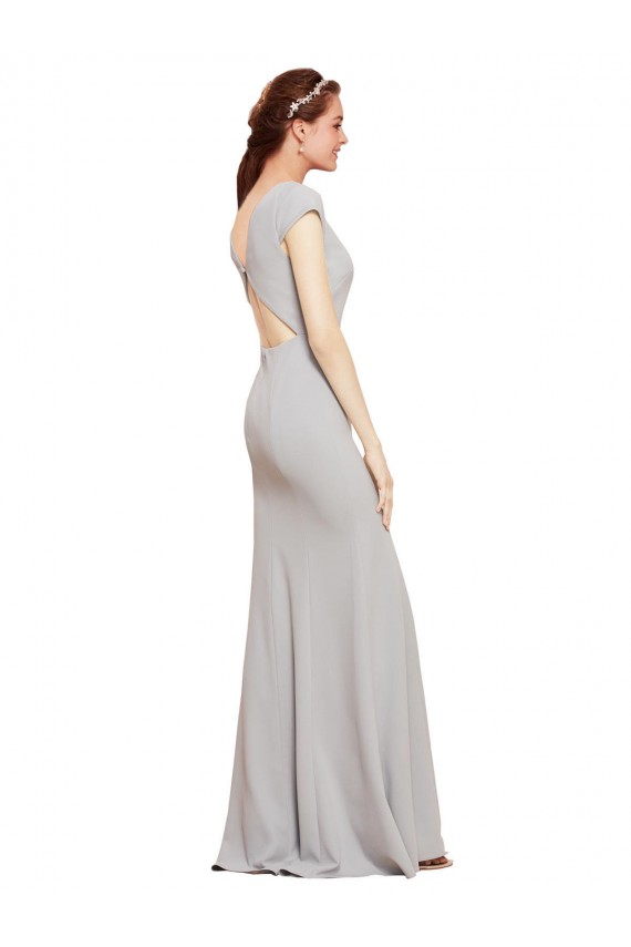 Boat Neck Stretch Crepe Sleeveless Open Back Dark Navy Formal Evening Gown / Prom Dress / Bridesmaid Dress Edinburgh