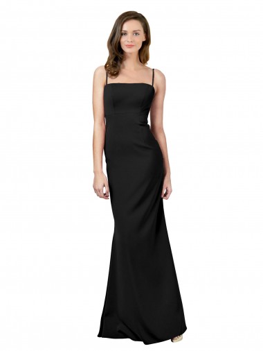Spaghetti Straps Stretch Crepe Sleeveless Open Back Black Formal Evening Gown / Prom Dress / Bridesmaid Dress Edinburgh
