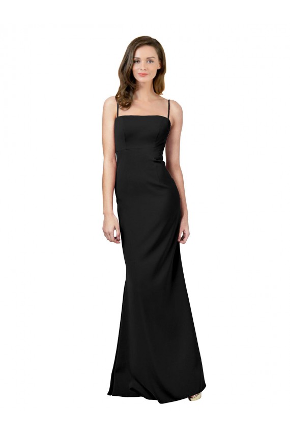 Spaghetti Straps Stretch Crepe Sleeveless Open Back Black Formal Evening Gown / Prom Dress / Bridesmaid Dress Edinburgh