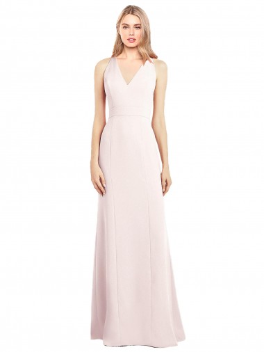V-Neck Stretch Crepe Sleeveless Keyhole Back Pink Semi Formal Evening Dress / Prom Dress / Bridesmaid Dress Edinburgh