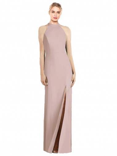 Halter Neck Stretch Crepe Sleeveless Open Back Dusty Pink Semi Formal Evening Dress / Bridesmaid Dress Edinburgh