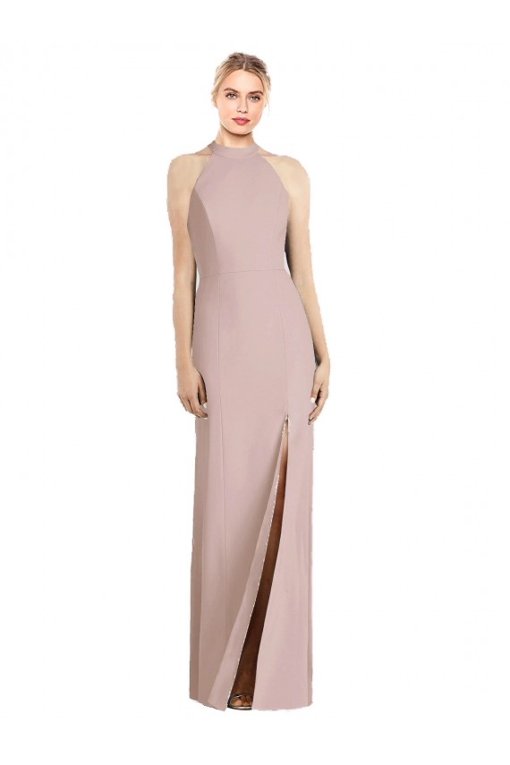 Halter Neck Stretch Crepe Sleeveless Open Back Dusty Pink Semi Formal Evening Dress / Bridesmaid Dress Edinburgh