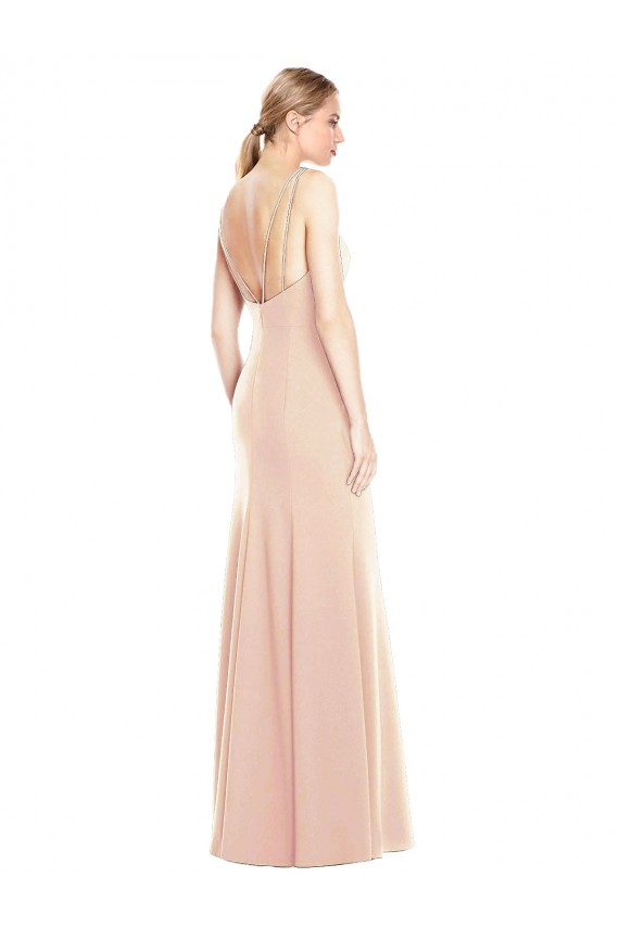 Bateau Neck Stretch Crepe Sleeveless Open Back Nude Semi Formal Evening Dress / Prom Dress / Bridesmaid Dress Edinburgh
