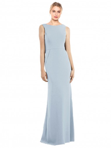 Bateau Neck Stretch Crepe Sleeveless Low Back Light Sky Blue Semi Formal Evening Dress / Prom Dress / Bridesmaid Dress Edinburgh