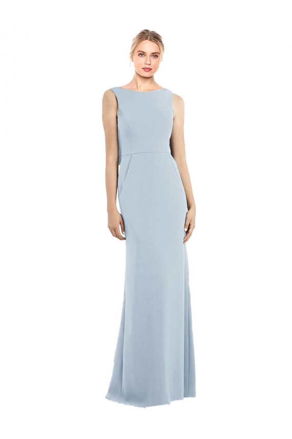 Bateau Neck Stretch Crepe Sleeveless Low Back Light Sky Blue Semi Formal Evening Dress / Prom Dress / Bridesmaid Dress Edinburgh