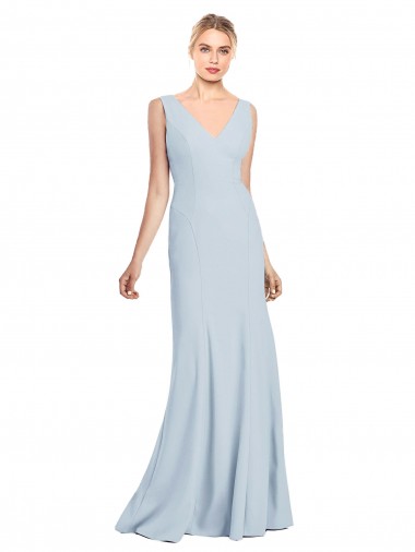 V-Neck Stretch Crepe Sleeveless Low Back Light Sky Blue Bridesmaid Dress / Formal Dress Edinburgh