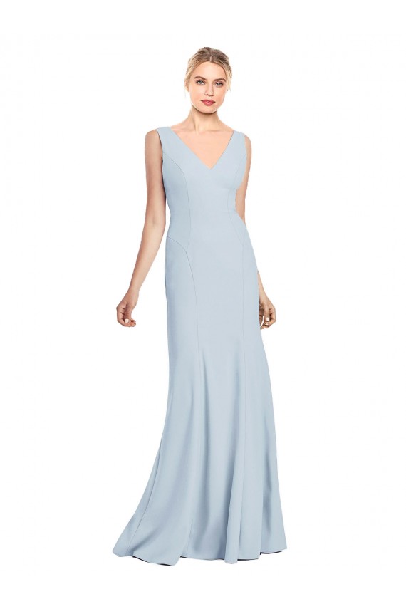 V-Neck Stretch Crepe Sleeveless Low Back Light Sky Blue Bridesmaid Dress / Formal Dress Edinburgh