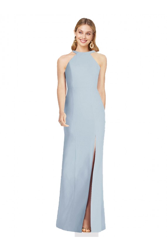 Halter Neck Stretch Crepe Sleeveless Backless Light Sky Blue Formal Evening Gown / Bridesmaid Dress Edinburgh
