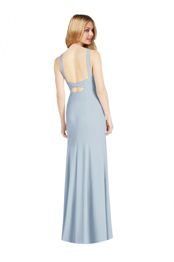 Halter Neck Stretch Crepe Sleeveless Backless Light Sky Blue Formal Evening Gown / Bridesmaid Dress Edinburgh