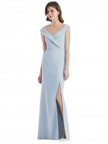 Off the Shoulder Stretch Crepe Sleeveless Light Sky Blue Black Tie Evening Gown / Bridesmaid Dress Edinburgh