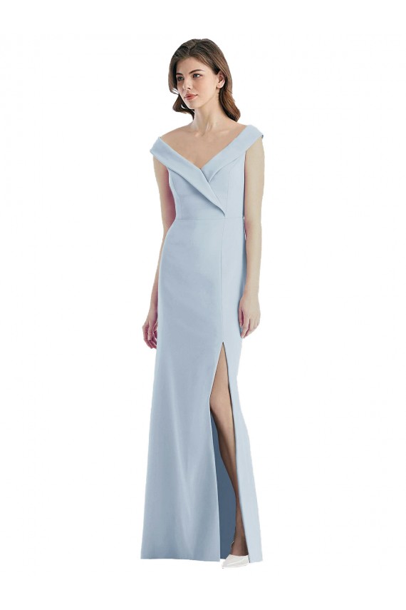 Off the Shoulder Stretch Crepe Sleeveless Light Sky Blue Black Tie Evening Gown / Bridesmaid Dress Edinburgh